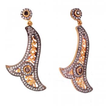 Nickel-Free Gold Plated CZ and Amethyst Stone Seated Designer Earrings.